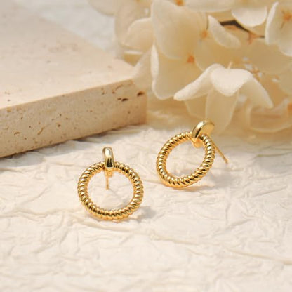 Gold Hoop Earrings for Women Trendy, 14K Gold Plated Huggie Earrings - color: Twist