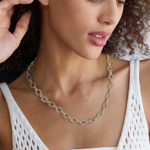Two Tone Wire Necklace Gold and Silver Link Chain Adjustable 18K Gold Plated Twist Vintage Classic Jewelry - style: Oval - Two tone