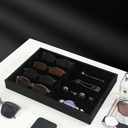 Julysky Sunglass Organizer Tray,8 Grids Watch Holder Display Jewelry Tray for Drawer, Jewelry Display Organizer Tray Box for Men （Black - size: 8 Grid Sunglass Tray