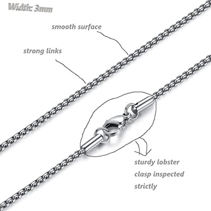 FOSIR Mens Chain Necklaces, Stainless Steel Rolo Chain Necklace for Men and Women, Silver Tone Box Chains for Men, Wide 2/3/4/5mm - size: 22.0 Inch long, style: 3mm-stainless steel