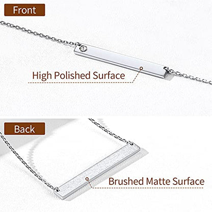 ChicSilver Customizable Vertical Bar Pendant Necklace 925 Sterling Silver Y Necklace Simple Fashion Jewelry Gifts for Women - style: F. 5mm Horizontal Bar-Silver Birthstone Engraving