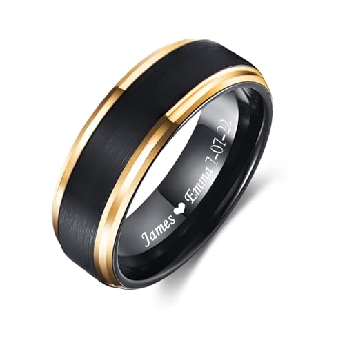 Customized Tungsten Ring for Men with Half Size 8mm Personalized black plated Rose Gold two-tone Tungsten Engagement Wedding Band Polished Finish Promise Ring Comfort Fit Size 5-14 - color: A-Black & Gold