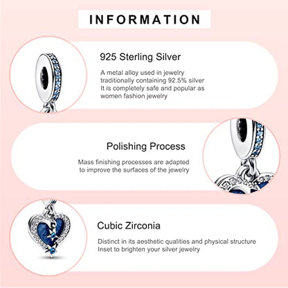 MITSOKU 925 Sterling Silver Charms for Bracelets Necklaces Animal prototype Pendant Safety Chain Dangle Pendants Beads Christmas Day Charms Jewelry Gift for Women - style: Celestial Shooting Star Heart Double Dangle Charm