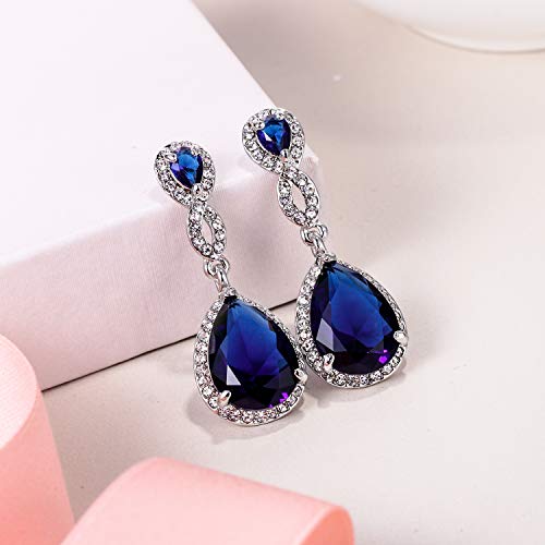 EVER FAITH Cubic Zirconia Wedding Earrings for Women Brides, Austrian Crystal Birthstone 8-Shape Infinity Bridal Dangle Earring - style: Pierced_Blue Silver-Tone