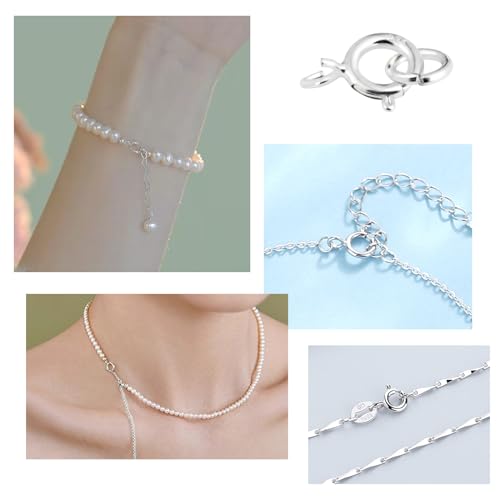 925 Sterling Silver Necklace Clasps, 5mm Spring Clasps for Jewelry Making | Jewelry Clasps and Closures, 4mm Sterling Silver Jump Rings, Bracelet for DIY Jewelry Making Supplies - color: Sterling Silver