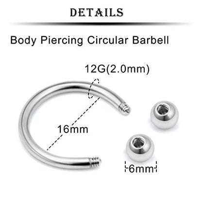 12G Septum Rings Ear Gauges Earrings Hoops Eyebrow Piercings lip Rings Hoop 316L Surgical Steel Cartilage Helix Tragus Rook Daith Earrings Piercing Jewelry for Women Men 10mm 12mm 14mm 16mm - style: 12G 16MM Mix Color