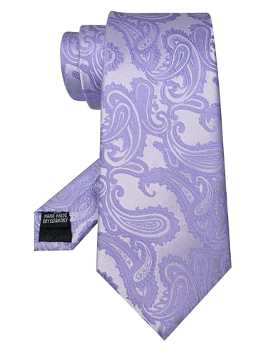 JEMYGINS Mens Paisley Tie and Pocket Square,Lapel Pin,Cufflinks,Tie Clip Sets with Gift Box 5PCS - color: Lavender