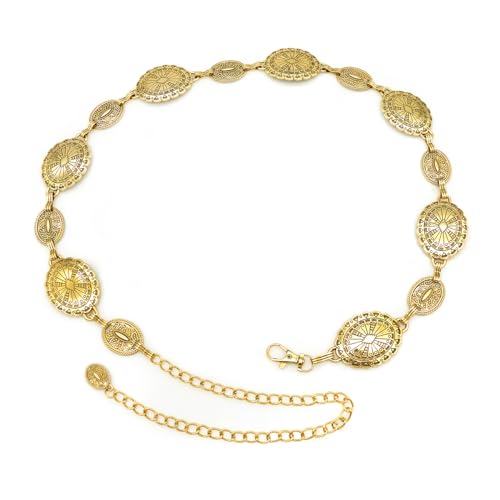 Women's Concho Chain Belt Western Cowgirl Metal Waist Chain | Belt for Dress - color: C Gold, size: S: 41.3 in