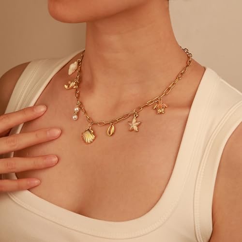 2 PCs Gold Plated Necklace Set for Women - Non Tarnish Jewelry Gift with Fashion Design - style: Charm 1