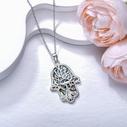 Hamsa Necklace 925 Sterling Silver Evil Eye/Lotus Flower/Star of David/Chai/Yin Yang Hamsa Hand Pendant Jewelry Hand of Fatima Gifts for Women - style: Chai