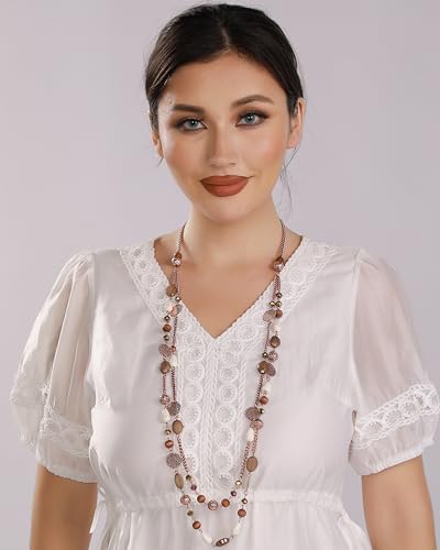 Bocar Long Necklaces for Women Trendy, Boho Layered Crystal Beaded Collar Necklaces for Women, Fashion Statement Necklaces Jewelry - color: Blue green