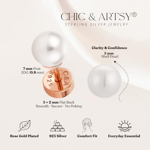 CHIC & ARTSY 18K Gold Plated Solid 925 Sterling Silver Flat Back Earrings for Women Multiple Piercings Screw Back Earrings Cartilage Hypoallergenic Jewelry - style: 925 Silver Flat Back #20