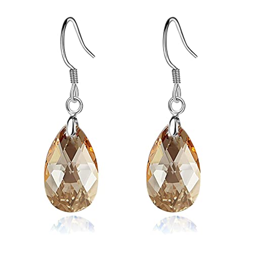 Austrian Crystal Teardrop Drop Earrings for Women, French Hook | 925 Sterling Silver Hook, Crystal Dangle Earrings, Sparkly Teardrop Stone, Lightweight Feel, Day-To-Evening Wear - color: Topaz