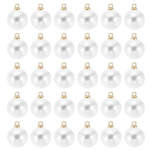 PATIKIL Pearl Charm, 100pcs Pearl Beads Faux Pearl Pendant Charm DIY for Jewelry Making Bracelets Earrings Necklace Crafts - color: Golden White, size: 12mm