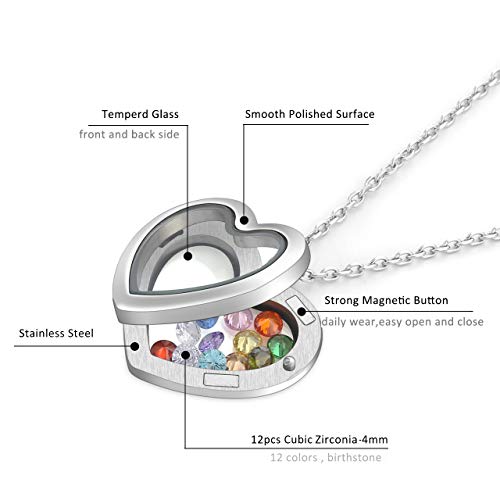 Jovivi Teardrop/Heart Floating Charm Memory Locket Necklace - 316 Surgical Stainless Steel Buckle Closure - color: Heart-shape