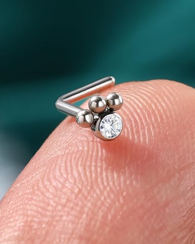 3PCS Titanium Flower Nose Rings Studs 20G, 6.5mm L-Shaped Nose Piercing Jewelry Set - Hypoallergenic Surgical Steel Heart L Bend Nostril Stud for Women Men - color: 1PCS-Paw