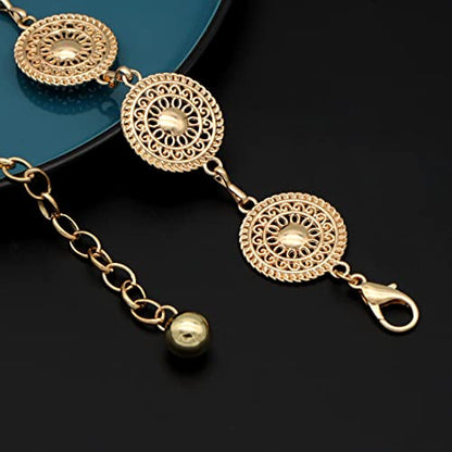 Women's Chain Belt Metal Waist Belt Chunky Belly Link Belt - color: Pattern Gold, size: XL: 59 in