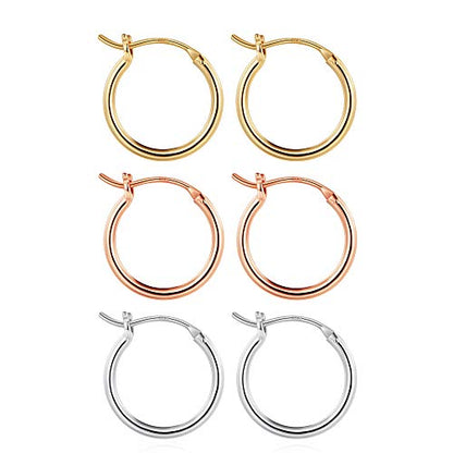 M MOOHAM Hoop Earrings for Women, Hypoallergenic 14K Gold Plated Earrings | Gold Plated Hoop Earrings Set for Sensitive Ears, Earring Stack for Women Trendy, Jewelry Gifts Lightweight 13-60mm - color: 3pairs-15mm-Gold-plated/silver-plated/Rose