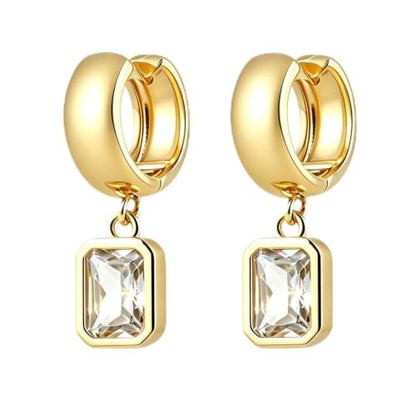 Dangle Flower Gold Earrings for Women, Trendy Statement Hoop Earrings, Gold Floral Drop Earrings Jewelry for Gifts - color: Rectangle 14K gold CZ