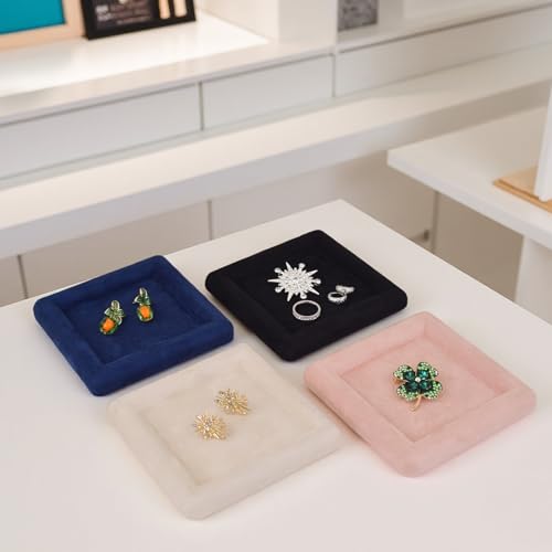 Black Velvet Jewelry Display Tray, Luxury Velvet Ring Holder Showcase for Necklaces Earrings, Jewelry Store Display and Ecommerce Photography Prop, 4.72x4.72 Inches (Black)