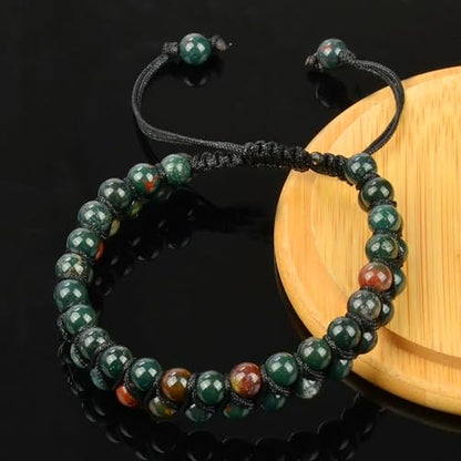 MASSIVE BEADS Double Layer Natural Chakra Healing Power Crystals Macrame Bracelet Yoga Stone Beads Gemstone Meditation Relax Anxiety Bangle for Unisex Women Men - color: Bloodstone, size: 6mm
