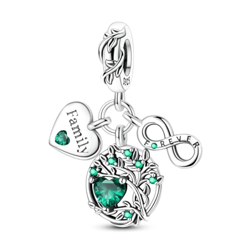 Hapour 925 Sterling Silver Charms for Bracelet Necklace Dangle Pendant Bead | Bear Charm, Elephant Zebra Cat Dream catcher Family Birthday European Jewelry Charm, For Women Mom - color: Green Eternal Love Family Tree