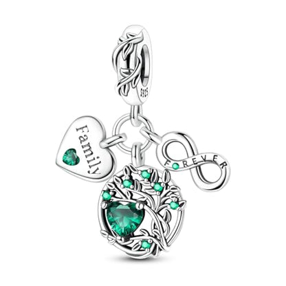 Hapour 925 Sterling Silver Charms for Bracelet Necklace Dangle Pendant Bead | Bear Charm, Elephant Zebra Cat Dream catcher Family Birthday European Jewelry Charm, For Women Mom - color: Green Eternal Love Family Tree