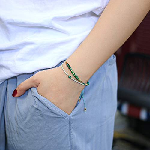 KELITCH Crystal Agate Friendship Bracelet Handmade Seed Beads Adjustable Bracelets for Women - color: Green