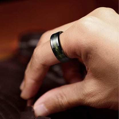 King Will Mens Galaxy Tungsten Wedding Band | 6mm/8mm, Beveled Edge, Comfort Fit, Durable, Sandstone Opal Inlay Polished, Everyday Wear - color: Black&Yellow&Green