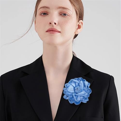 Dainty Fabric Rose Flower Large Brooch Lapel Pins Flower Brooches Pin Classic for Wedding Party Dance Banquet for Women Dress Suit Clothes Accessories Jewelry 100mm - color: Blue