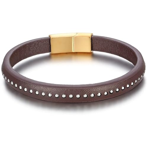 Italian Handmade Leather Bracelets for Men - color: Thin Brown, size: 8.2"