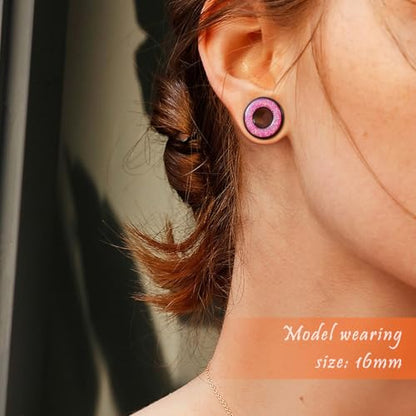 4PCS Shiny Glitter Resin Gauges Stainless Steel Ear Tunnels and Plugs Light blue Green Pink and Dark brown Glitter Colorful Ear Gagues Screw Fit Expander Stretcher Piercings - color: ZS8020H, size: 6mm(2g)