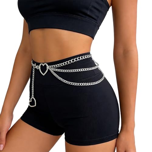 3 Layered Metal Waist Chain Belt for Women Moon & Sun Belly Belt Body Chain Jewelry for Dress Jeans - color: Silver-heart