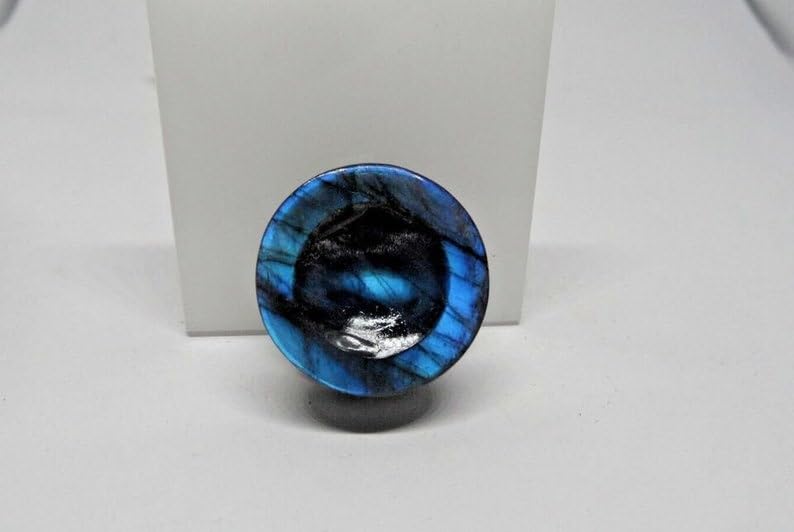 Natural Labradorite Tunnels Blue And Multiple Fire Double Flare Ear Gauge & Plugs Earring Convex & Concave - size: 14mm
