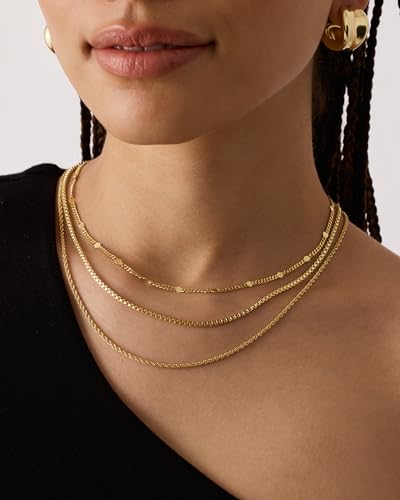 PAVOI 14K Gold Plated Dainty Layering Necklaces for Women | Snake Chain, Curb Link, Paperclip Layered Chains | Trendy Layering Necklace - style: Layered