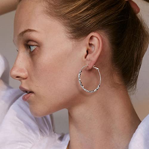 Gold Earrings 14k Gold Plated Hoop Earrings Dainty Pearl hoop Disc Coin Bead Starfish Teardrop Circle Dangle Drop Earrings for Women Hypoallergenic Jewelry Gifts - color: 40mm Silver Hoop
