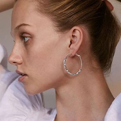 Gold Earrings 14k Gold Plated Hoop Earrings Dainty Pearl hoop Disc Coin Bead Starfish Teardrop Circle Dangle Drop Earrings for Women Hypoallergenic Jewelry Gifts - color: 40mm Silver Hoop