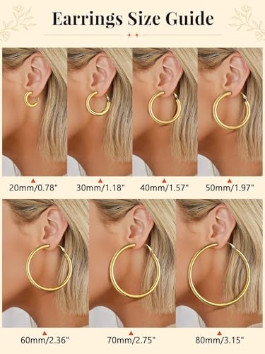 FaithHeart Silver/Black/Gold Stainless Steel Chunky Hoop Earrings for Women | Hypoallergenic Lightweight Hoop Earrings, Trendy Statement Thick Hoop, 20/30/40/50/60/70/80mm - color: Gold, size: 20mm