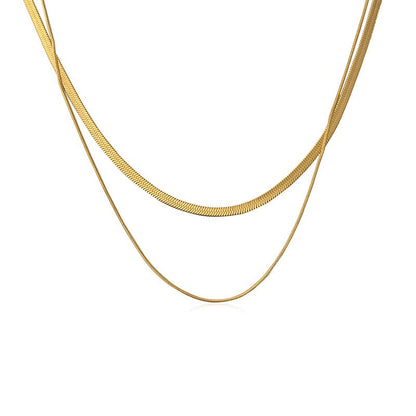 Women's Double-Layer Layered Necklace, Snake Chain Titanium Steel Collarbone Retro Gold Short Neck Chain, Short-Style Set