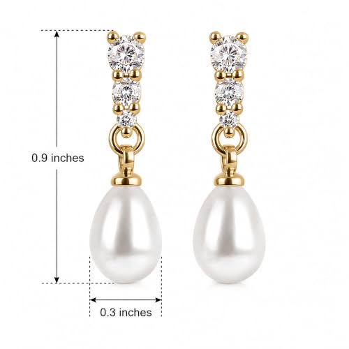 Pearl Earrings for Women, 14k Gold Plated Trendy Diamond Pearl Drop Earrings Hypoallergenic Dainty Bridal Gifts Wedding jewelry for Women - color: Gold-Pearl Style A
