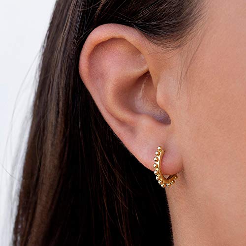 LOYATA Gold Huggie Hoop Earrings 14K Gold Plated Dainty Small Simple Hypoallergenic Jewelry Gift for Women - style: 13 Beads