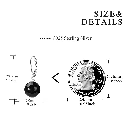 925 Sterling Silver Pearl Leverback Earrings Dangle Drop Jewelry Gifts for Women - style: Black Onyx