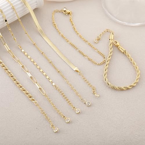 Kyerlyn Gold Bracelets for Women Waterproof, 14K Real Gold Jewelry Sets for Women Trendy Dainty Stackable Cuban Link Paperclip Chain Bracelet Pack Fashion Accessories Gifts - style: G-3