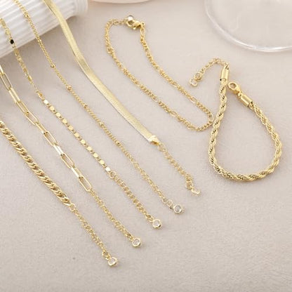 Kyerlyn Gold Bracelets for Women Waterproof, 14K Real Gold Jewelry Sets for Women Trendy Dainty Stackable Cuban Link Paperclip Chain Bracelet Pack Fashion Accessories Gifts - style: G-3