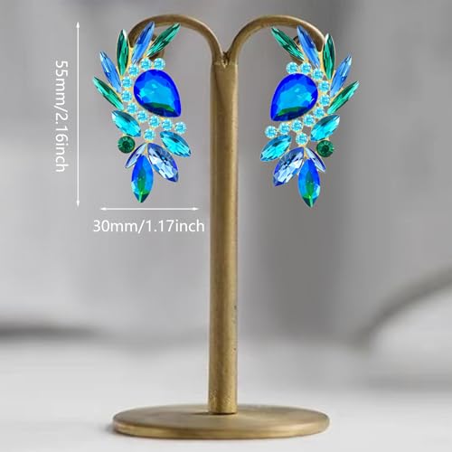 Bohemian Dainty Sparkly Crystal Teardrop Flower Dangle Drop Earrings Unique Lightweight Glitter Rhinestone Geometry Floral Stud Earrings For Women - style: Blue