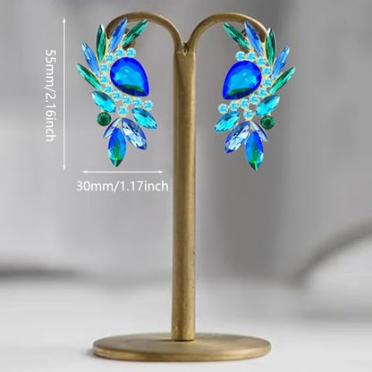 Bohemian Dainty Sparkly Crystal Teardrop Flower Dangle Drop Earrings Unique Lightweight Glitter Rhinestone Geometry Floral Stud Earrings For Women - style: Blue