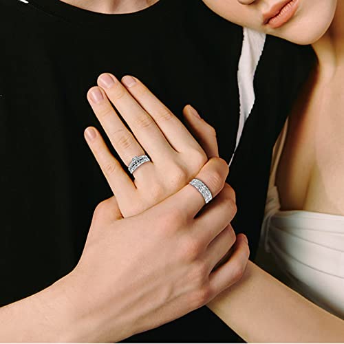 Women 2PCS Inlaid Zircon Proposal Rings Set Heart Shaped Simulated Diamond Elegant Ring Bridal Wedding Band (Sliver, 6) - color: Sliver, size: 6
