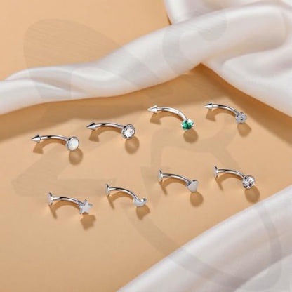 ZS 8Pcs 16G Eyebrow Piercing Jewelry Spike Eyebrow Ring, Stainless Steel Curved Barbell Flat Back Lip Stud Daith Rook Piercing for Women Men 8mm 10mm - color: Sliver, size: L:8mm