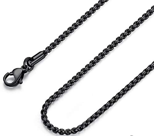 FOSIR Mens Womens Stainless Steel Black Rolo Cable Chain Necklace, Round Box Chains for Men, 2/3/4/5mm Width - size: 18.0 Inches long, style: 3mm wide-stainless steel