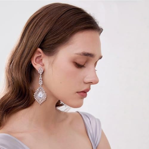 Crystal Teardrop Dangle Earrings - S925 Sterling Silver Posts Rhinestone Drop Earrings for Women Wedding Bridal Brides Bridesmaids Party Prom Pageant Fashion Costume Jewelry - style: clear teardrop dangle earring silver